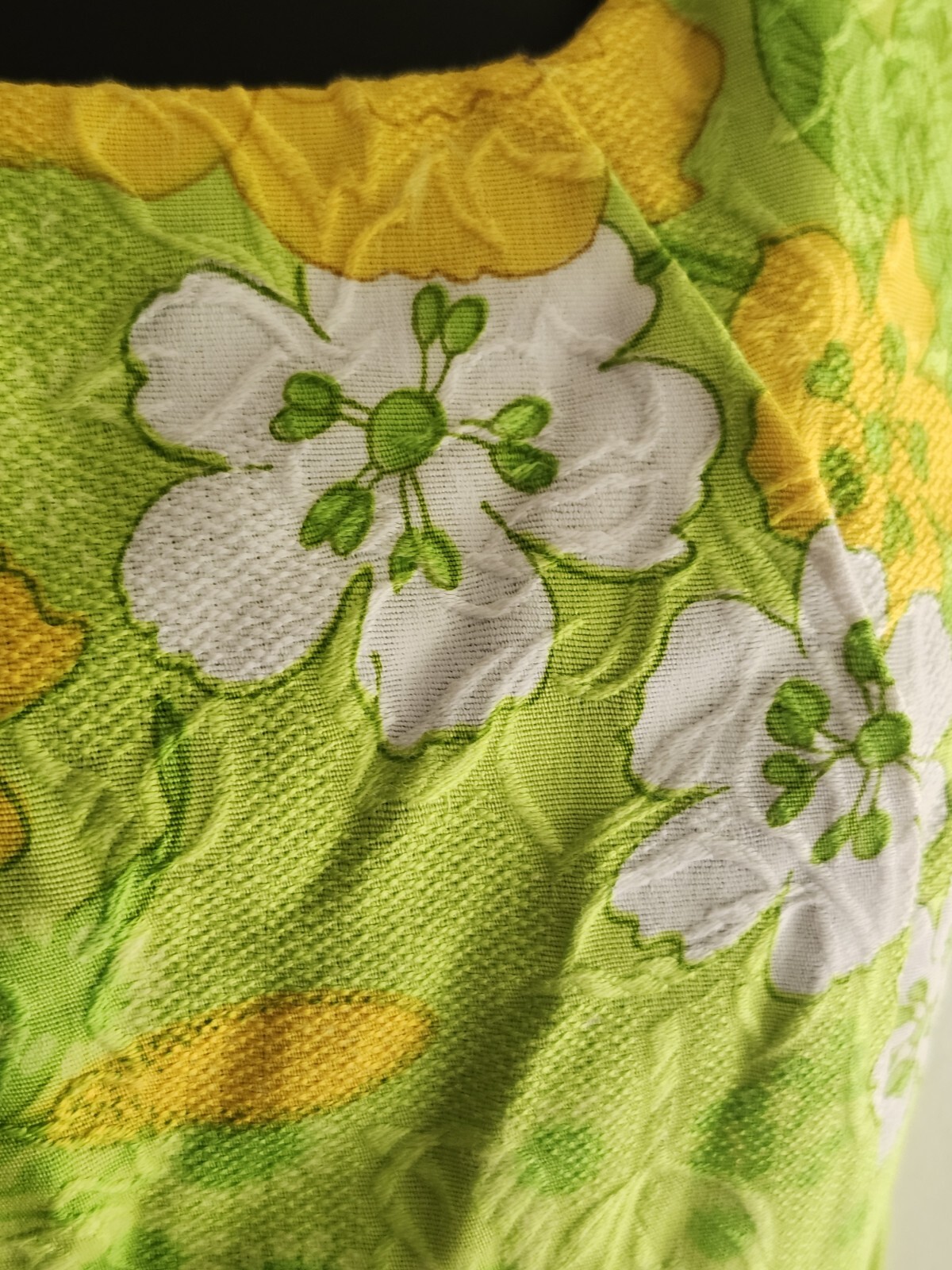 Vintage 60s Handmade Retro Twiggy Green/Yellow Flower Power Women’s Mini Dress S