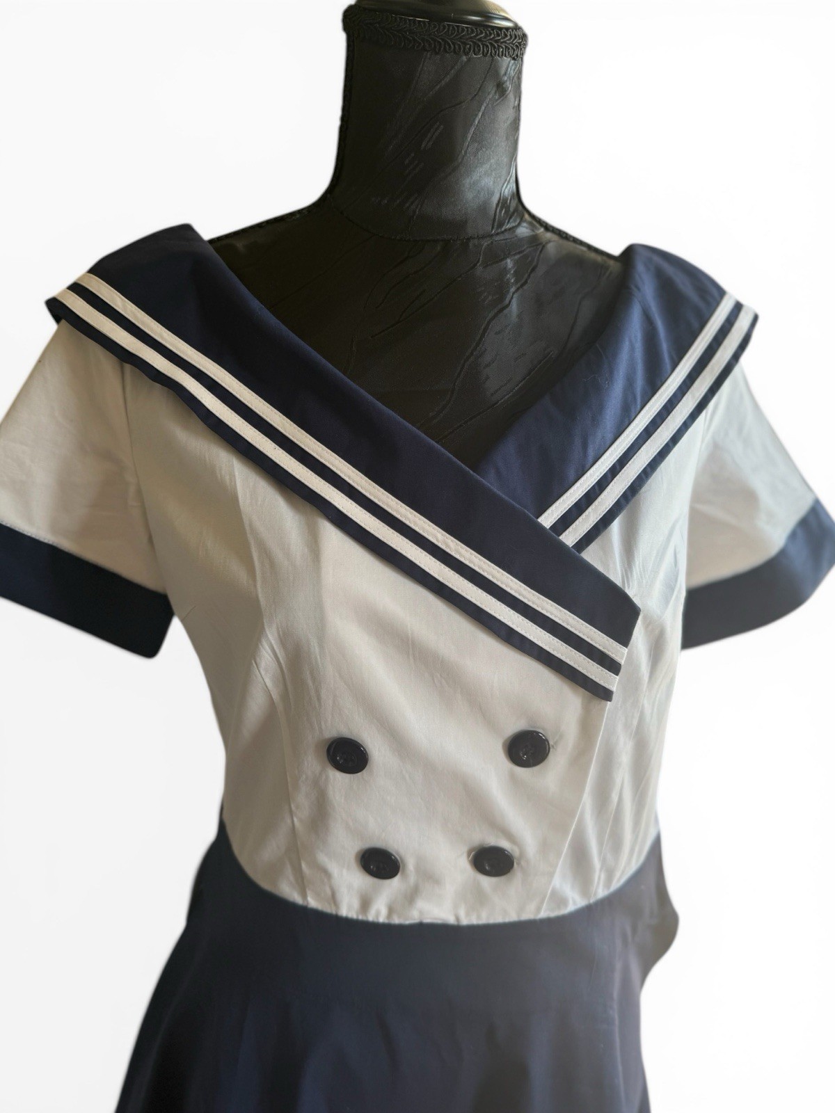 CHICstar Nautical Sailor Pin Up Dress Rockabilly Retro Navy White Swing S NWT
