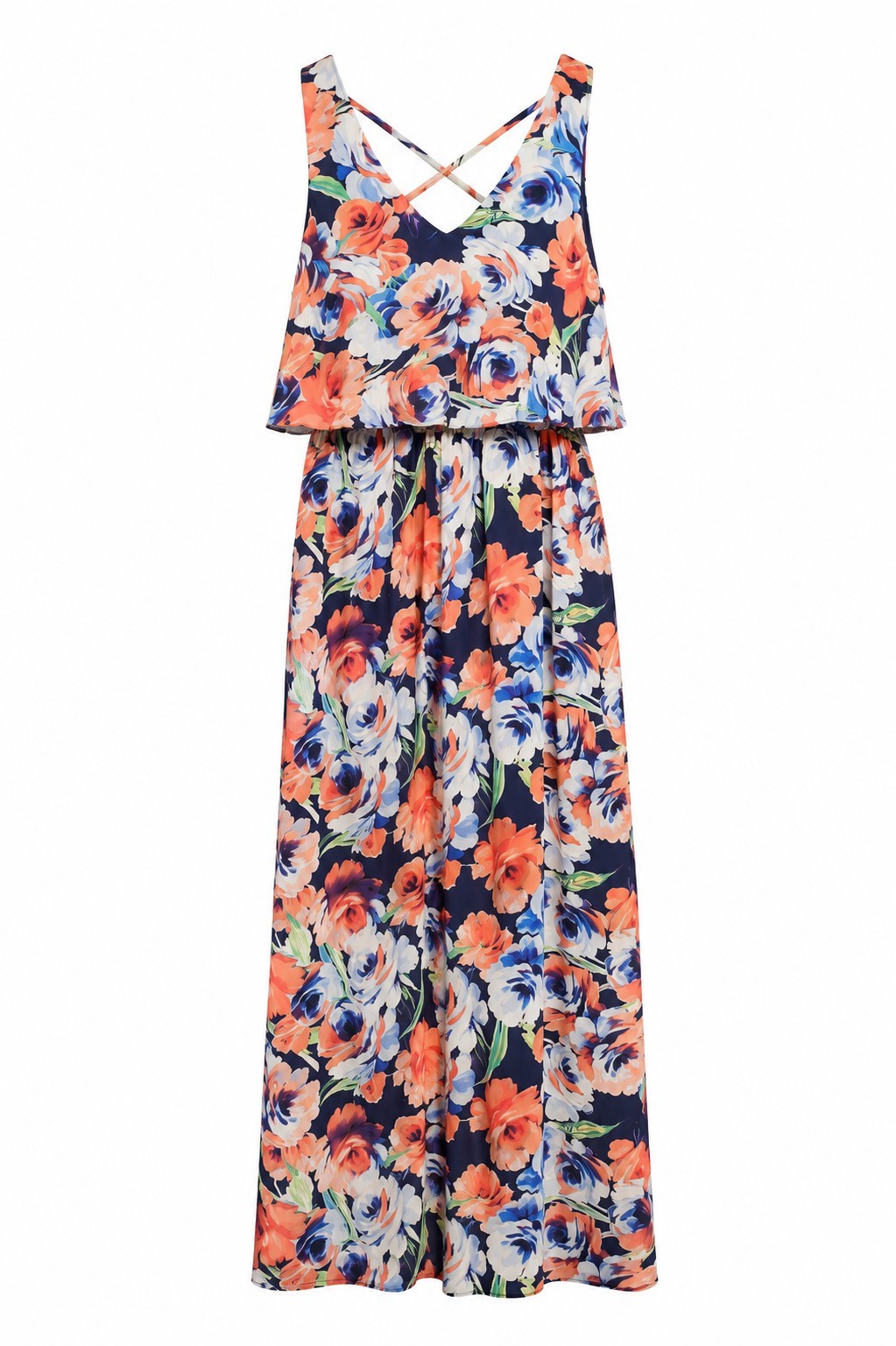 Lily Rose Womens Large Floral Maxidress Criss Cross Back Boho Light Flowy Summer
