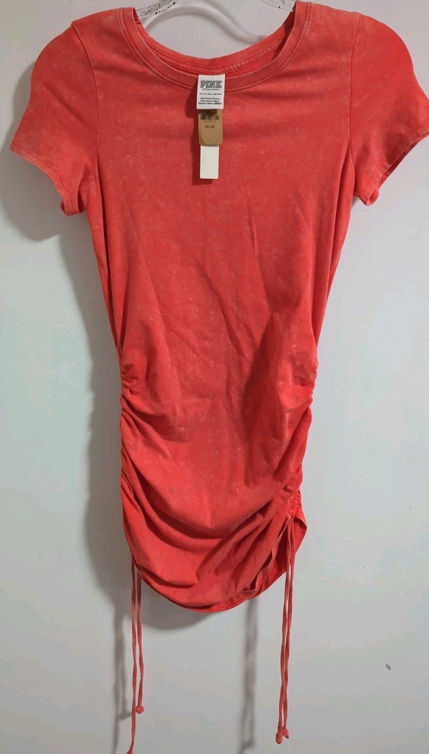 Victoria’s Secret PINK Orange Ruched T-shirt Dress XS NWT