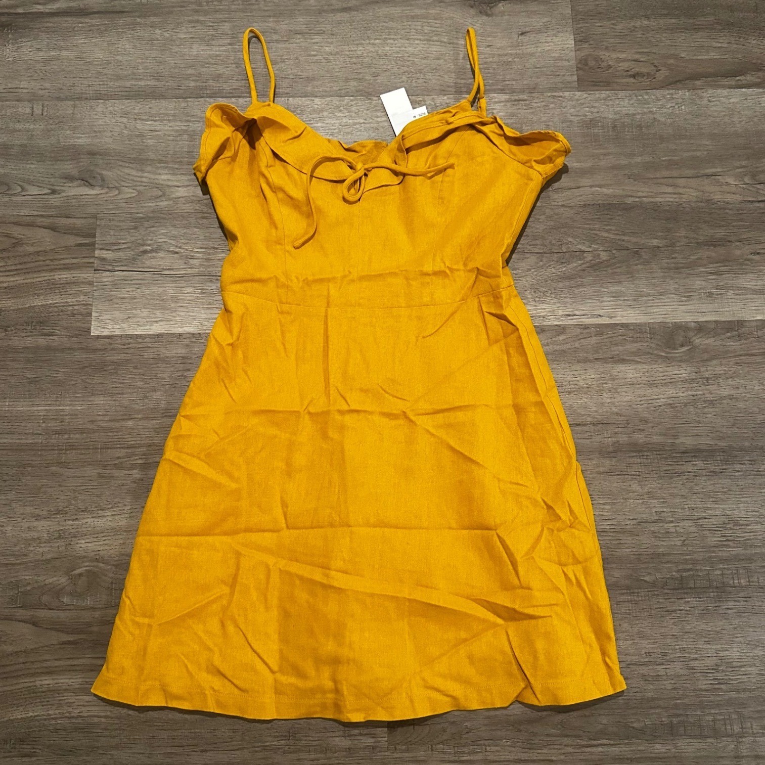 All in Favor Dress Women’s Medium Mustard Yellow Ruffle Cotton Linen Blend NWT