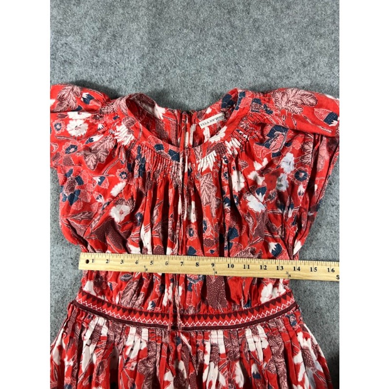 Ulla Johnson Floral Voile Lottie Smocked Dress Womens XS Red Boho Cottagecore