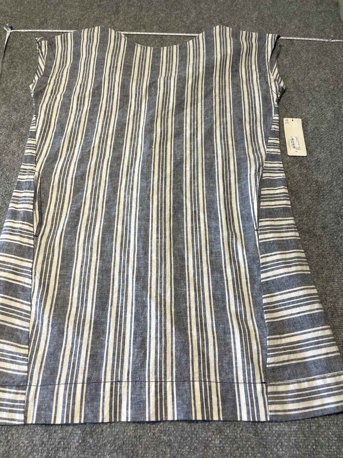 Peyton & Parker Button Back Shift Dress Women M Blue Striped Linen Blend Preppy
