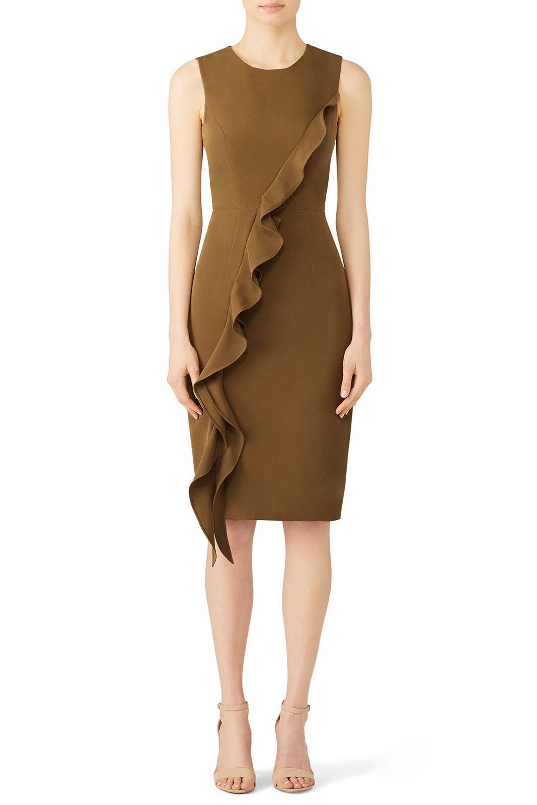 MILLY Italian Caddy Tilly Dress Brown/Olive Ruffle Knee Length Size 4