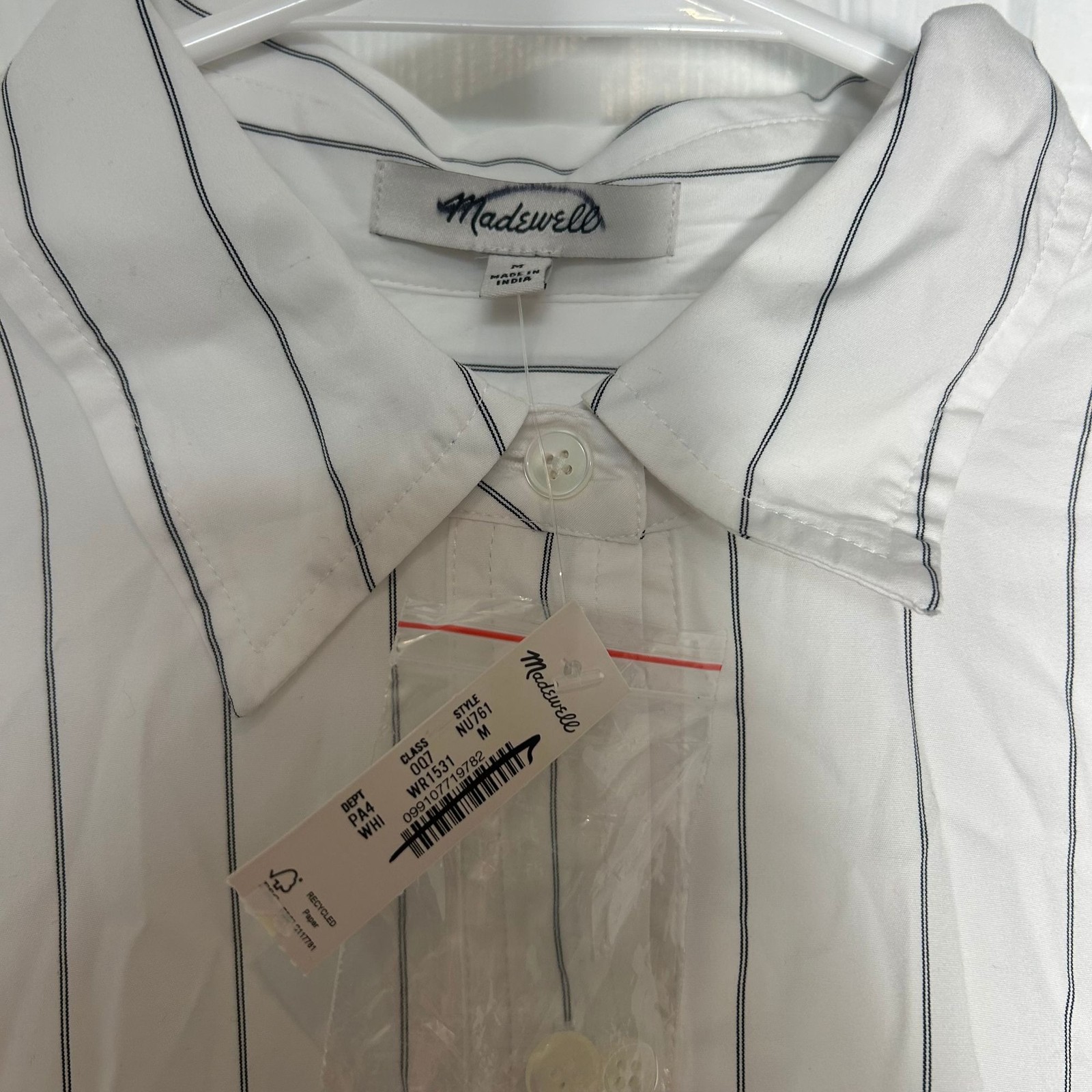Madewell Bubble-Hem Mini Shirtdress in Pinstripe Poplin Women’s Size Medium NWT!