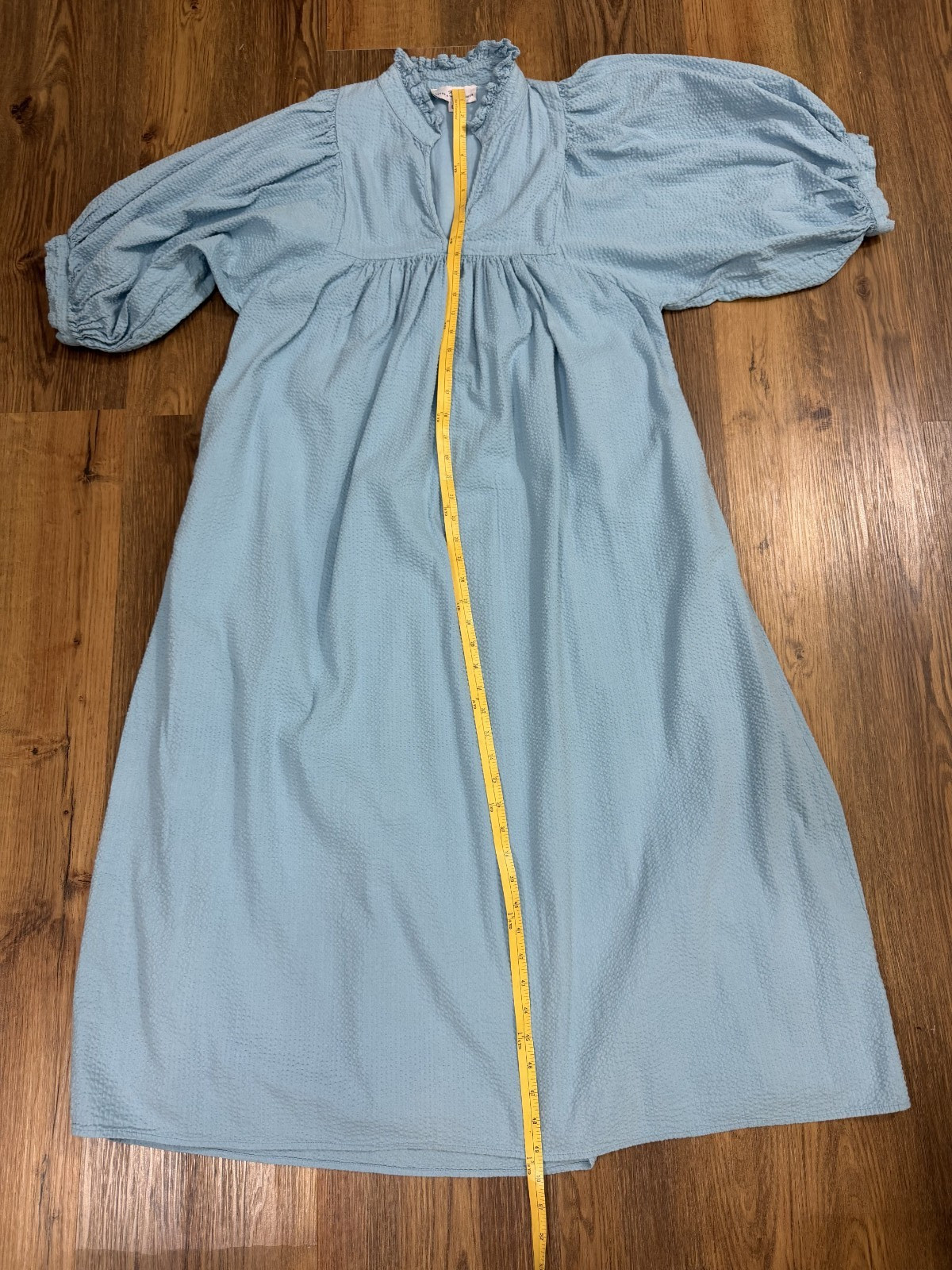 Never A Wallflower High Neck Midi Dress Seersucker Blue XL $354