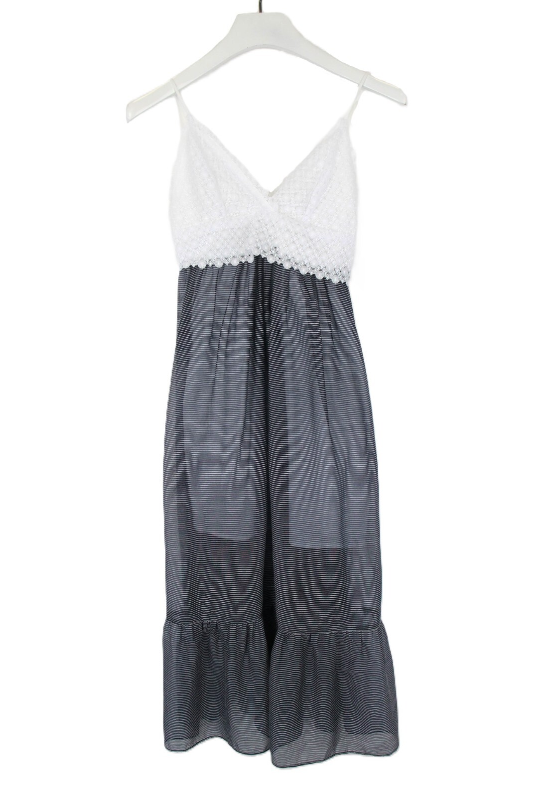 Sandro Dress Womens M Sleeveless V Neck Striped Mid Length
