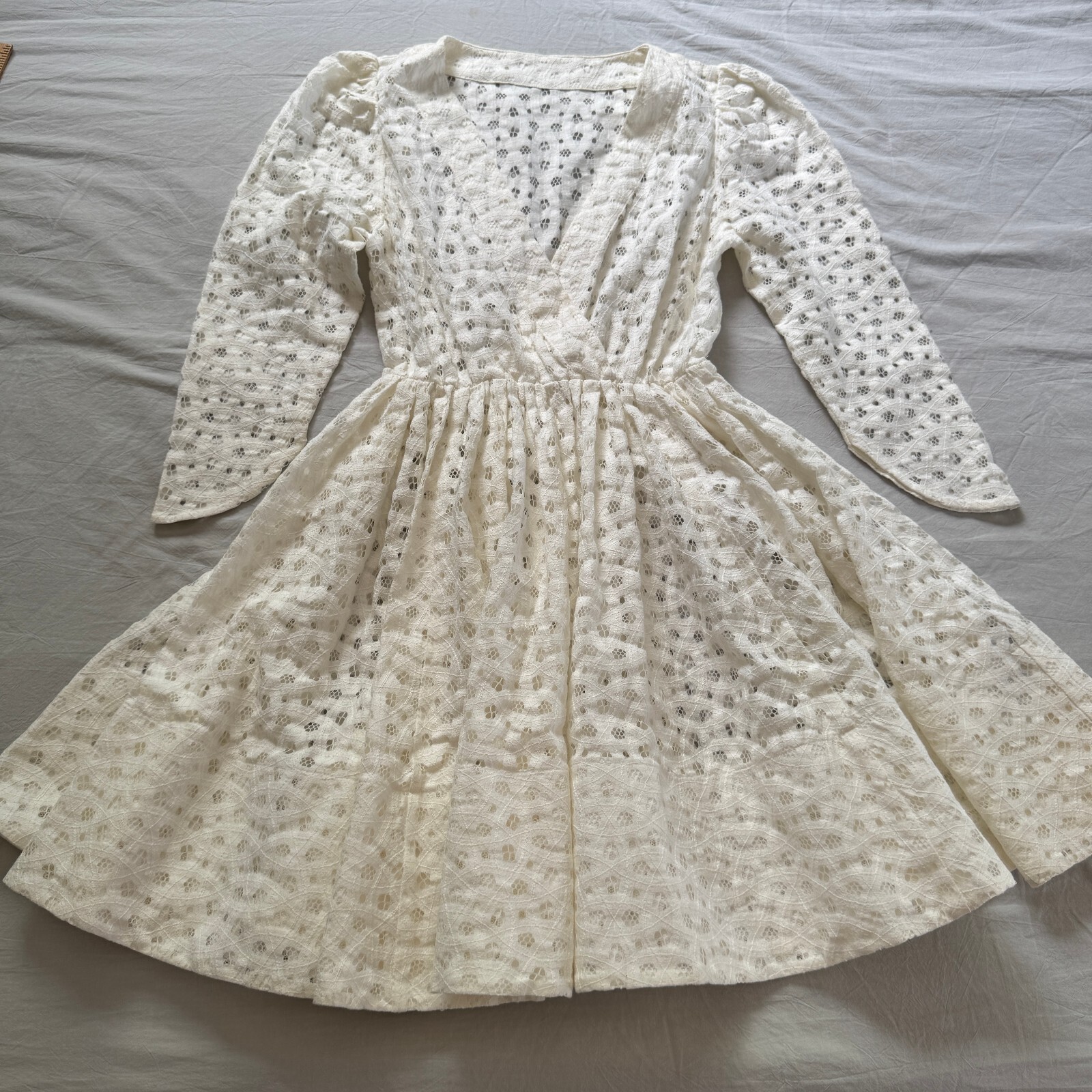 Maje Paris Cream Ivory Guipure Lace S 1 Long Sleeve Mini Dress Coquette No Slip