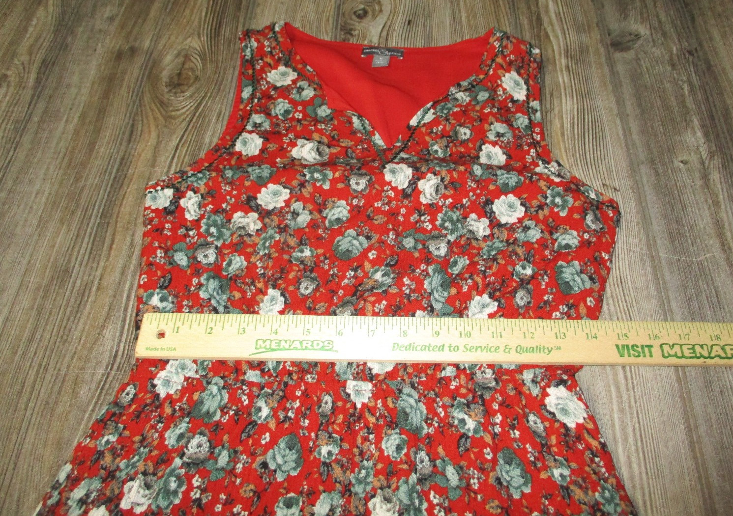 Market & Spruce Floral Gauze Red Embroidered Trim V-Neck Sleeveless Dress Size M