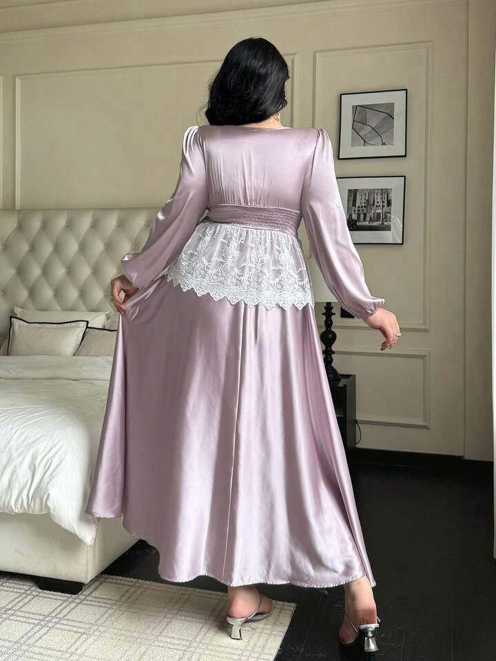 NEW Shiny 2nd Skin Satin Maxi Long Sleeve Twirly Cinched Waist Dress PLUS 3XL