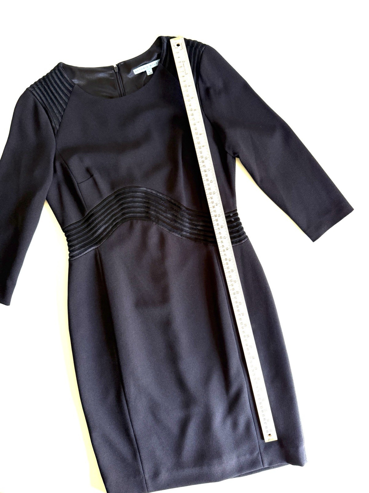 ANTONIO MELANI Black Wave Midi Sheath Dress Size 8 Cocktail Wedding Guest Chic