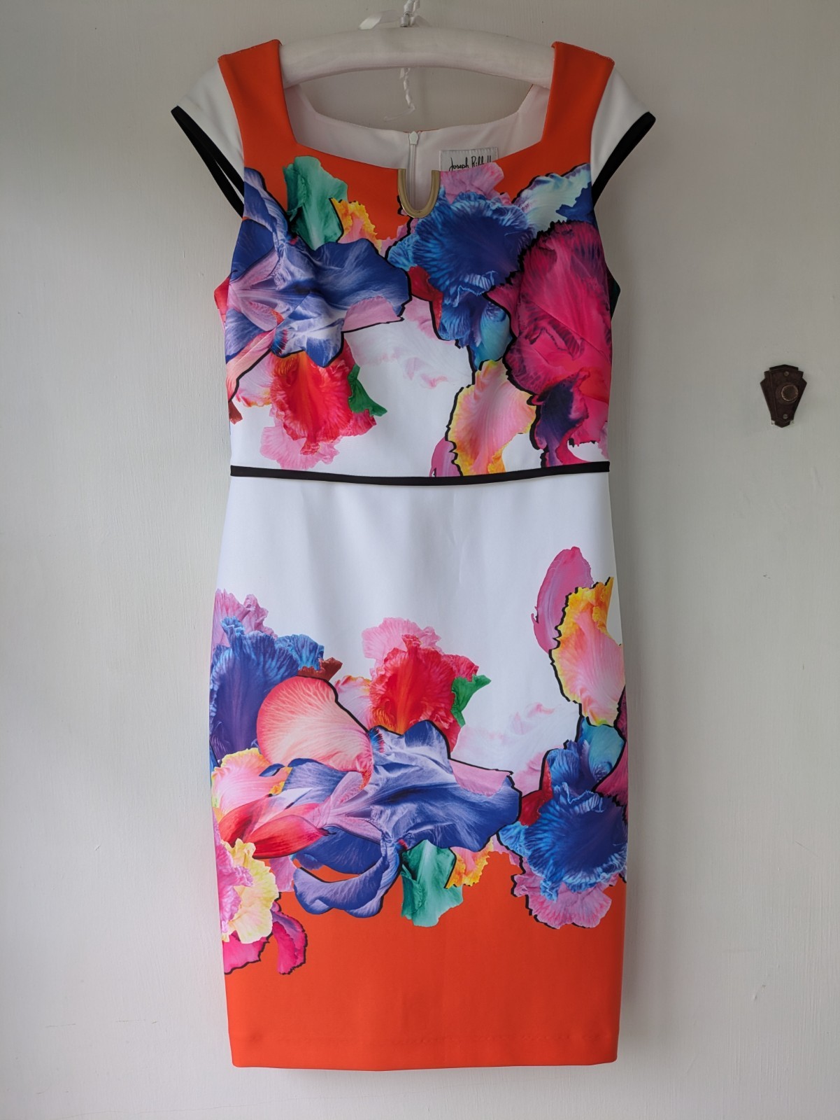 Joseph Ribkoff Multi Floral Mix Shift Dress With Stretch Cap Sleeve Size UK 12