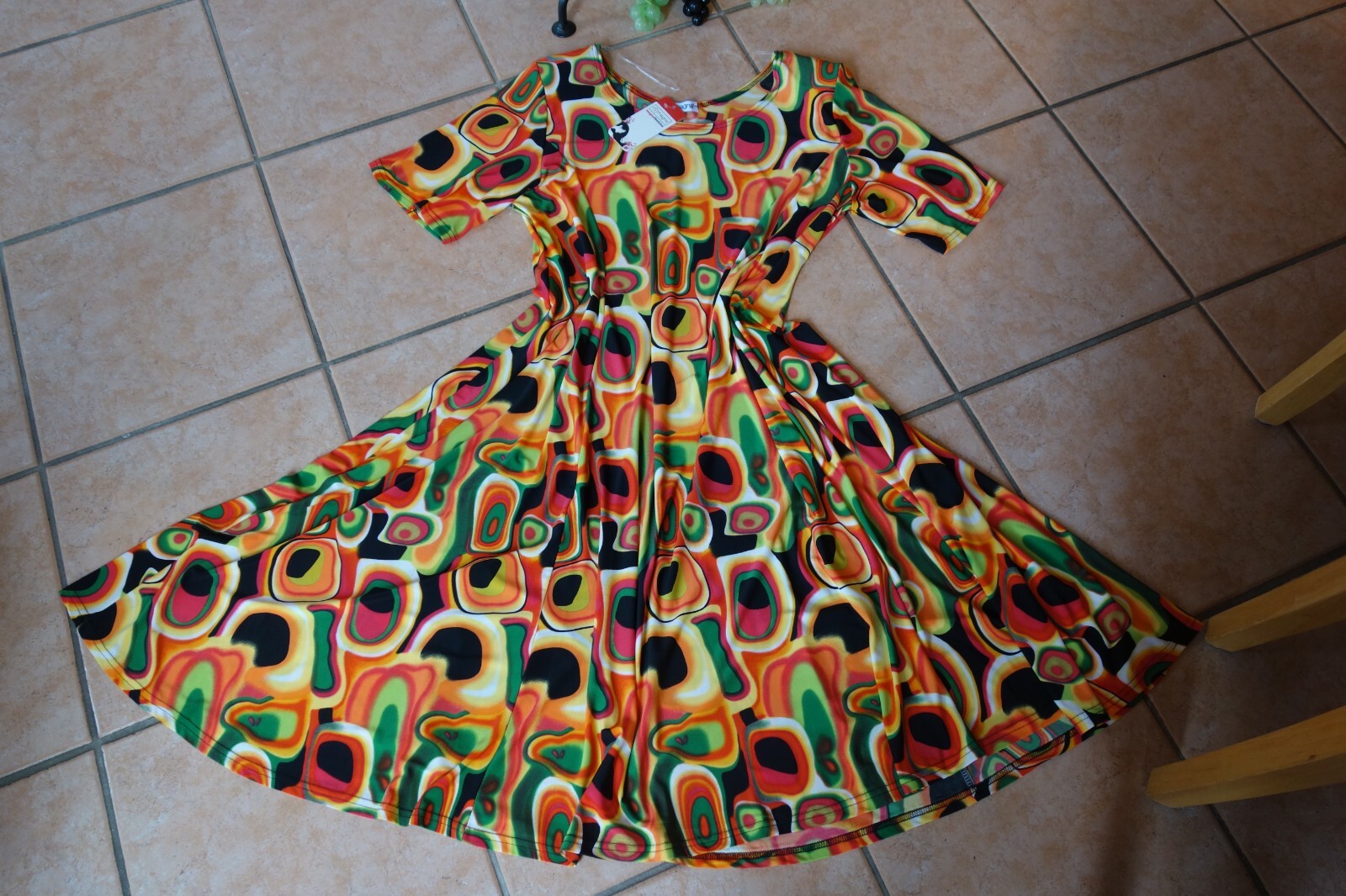 MAGNA Summer Dress 48 50 NEW Multicolor Hippie Retro Graphic Stretch A-Line LAGENLOOK