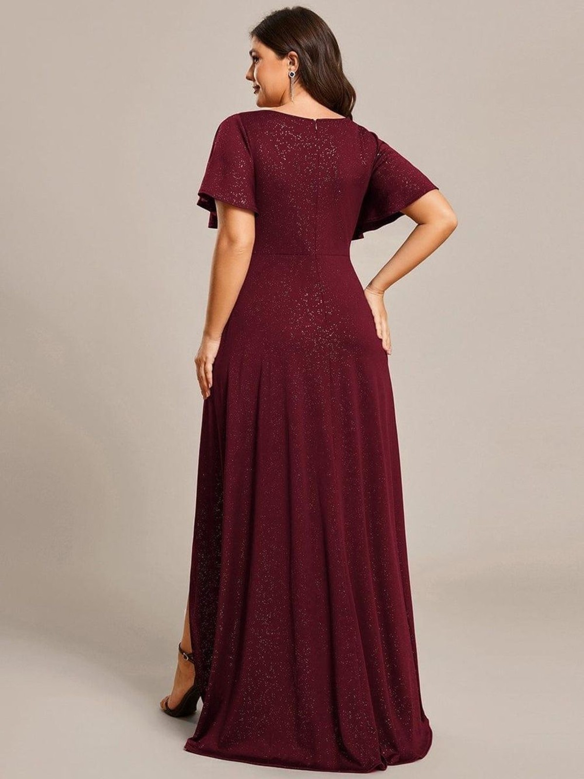 Pretty Melode Plus Size Glitter Ruffled High-Low Front Slit Evening Gown Dress