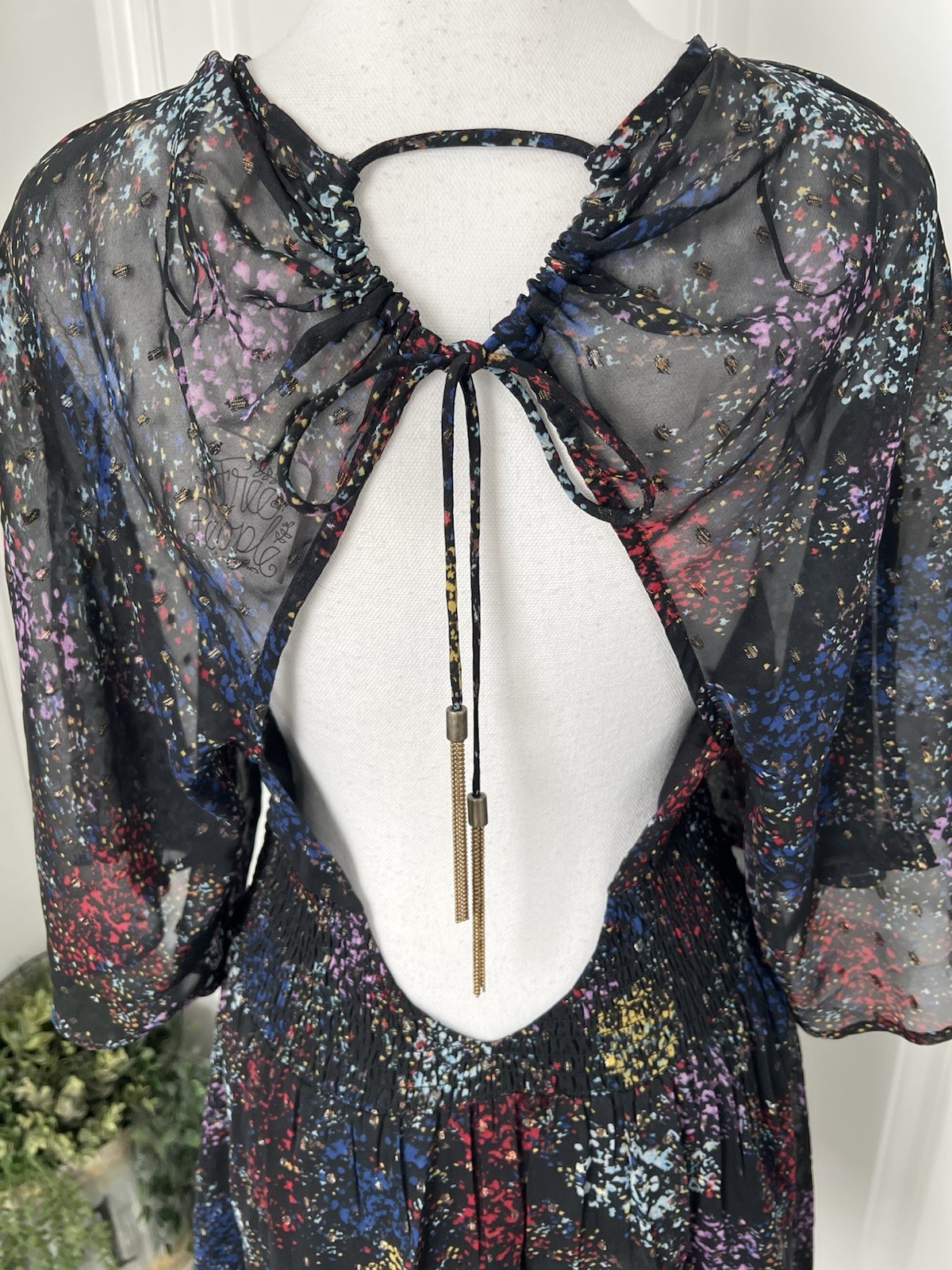 Free People Anna Multi Colored Metallic Mini Dress Printed Smocked Size XS