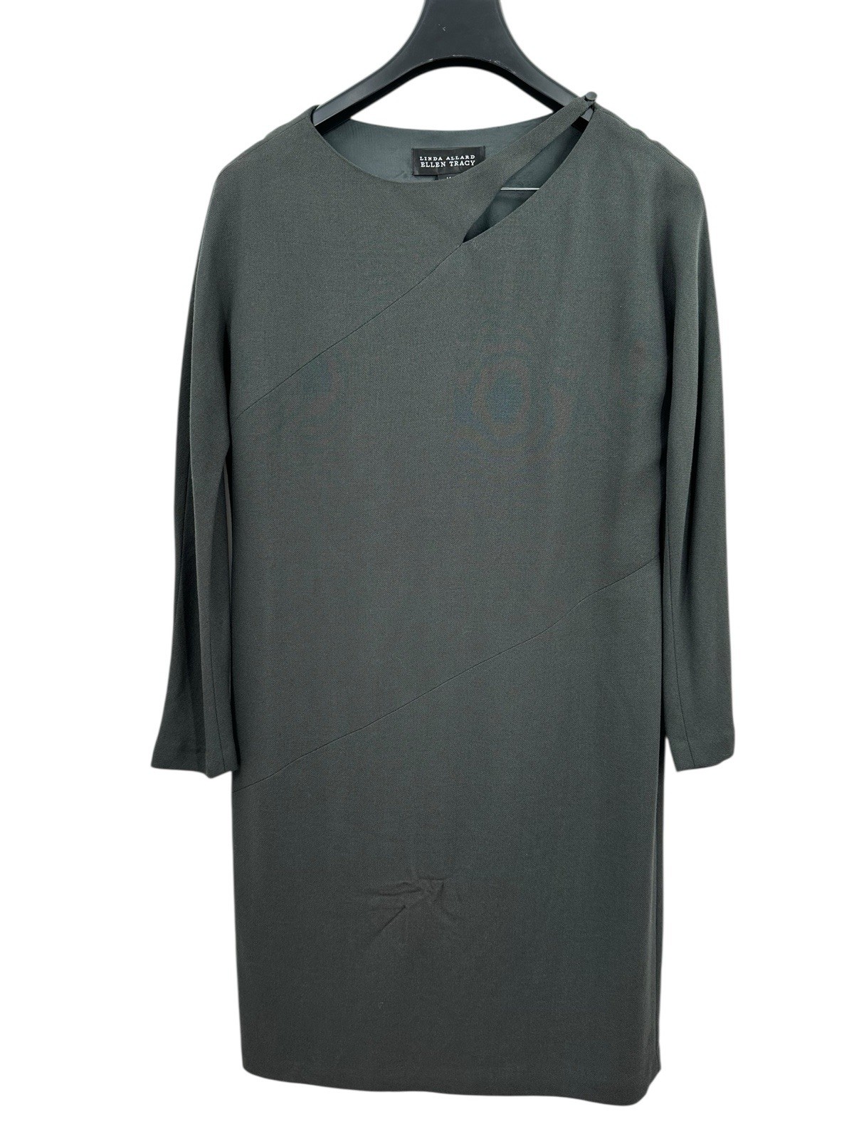 Vintage Linda Allard Ellen Tracy Shift Dress 14 Charcoal Green Wool Blend NEW