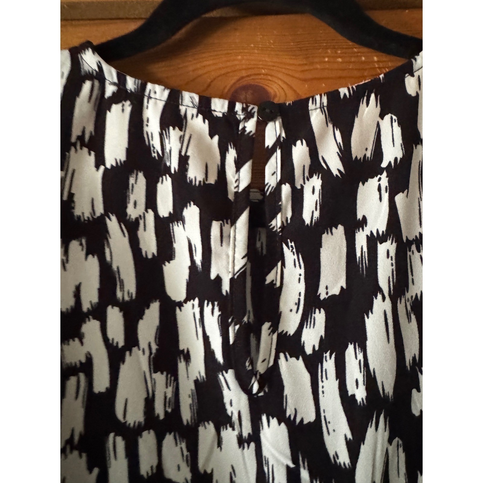 Sisters Point Black White Abstract Brushstroke Puff Sleeve Mini Shift Dress S