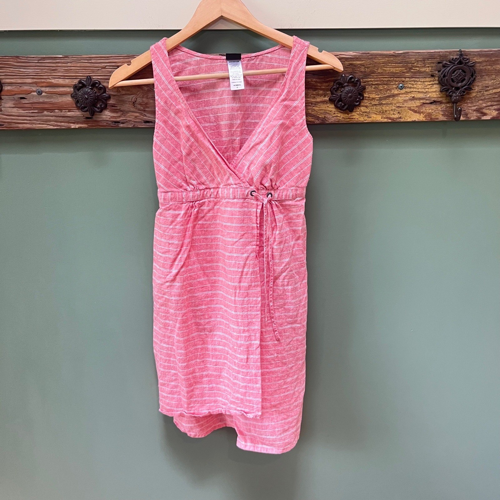 Patagonia Coral Pink Striped Hemp Organic Cotton Wrap Dress Womens 0 Pockets