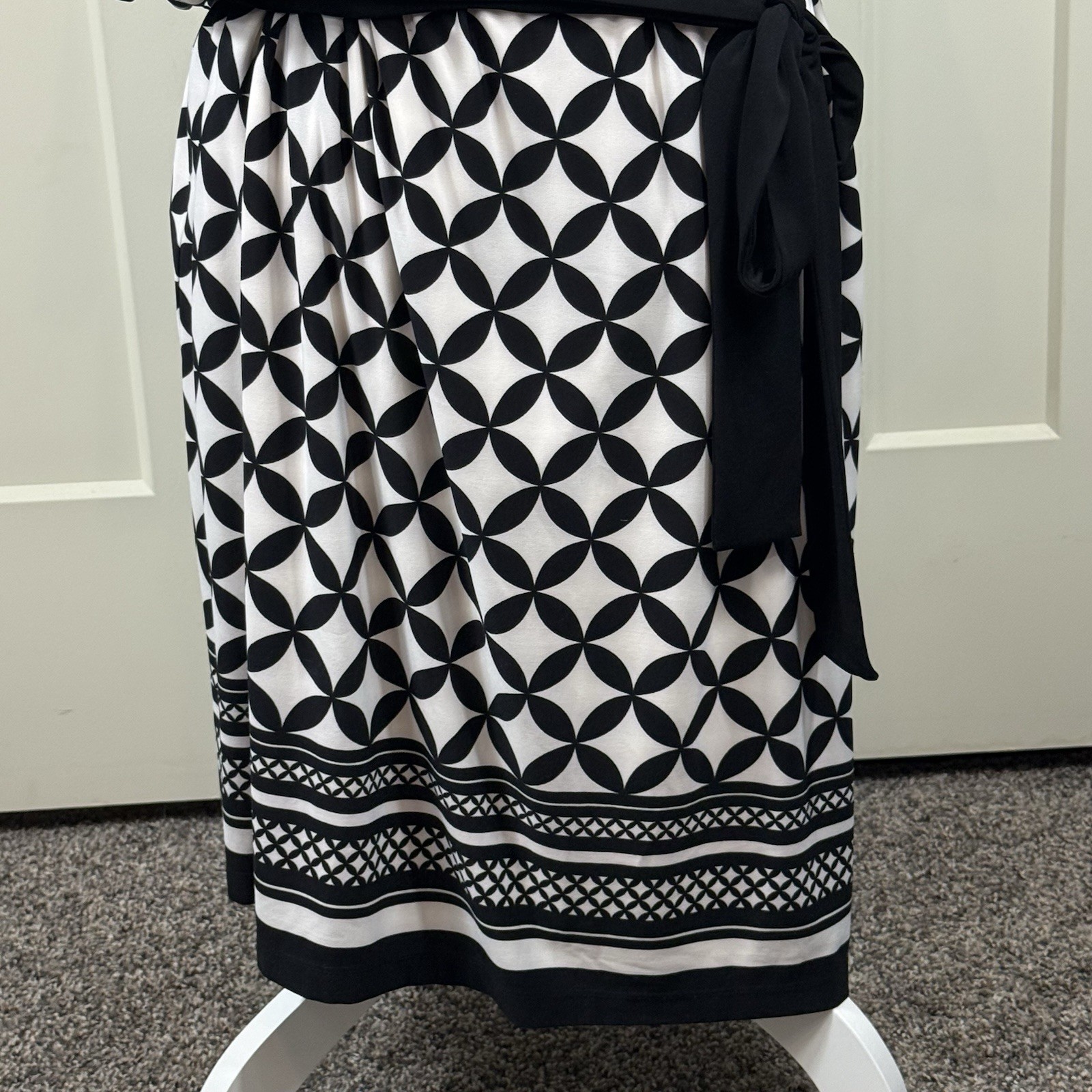 DB Established 1962 Women’s 16 Shift Dress Black Geometric Print Slit Sleeve Y2K