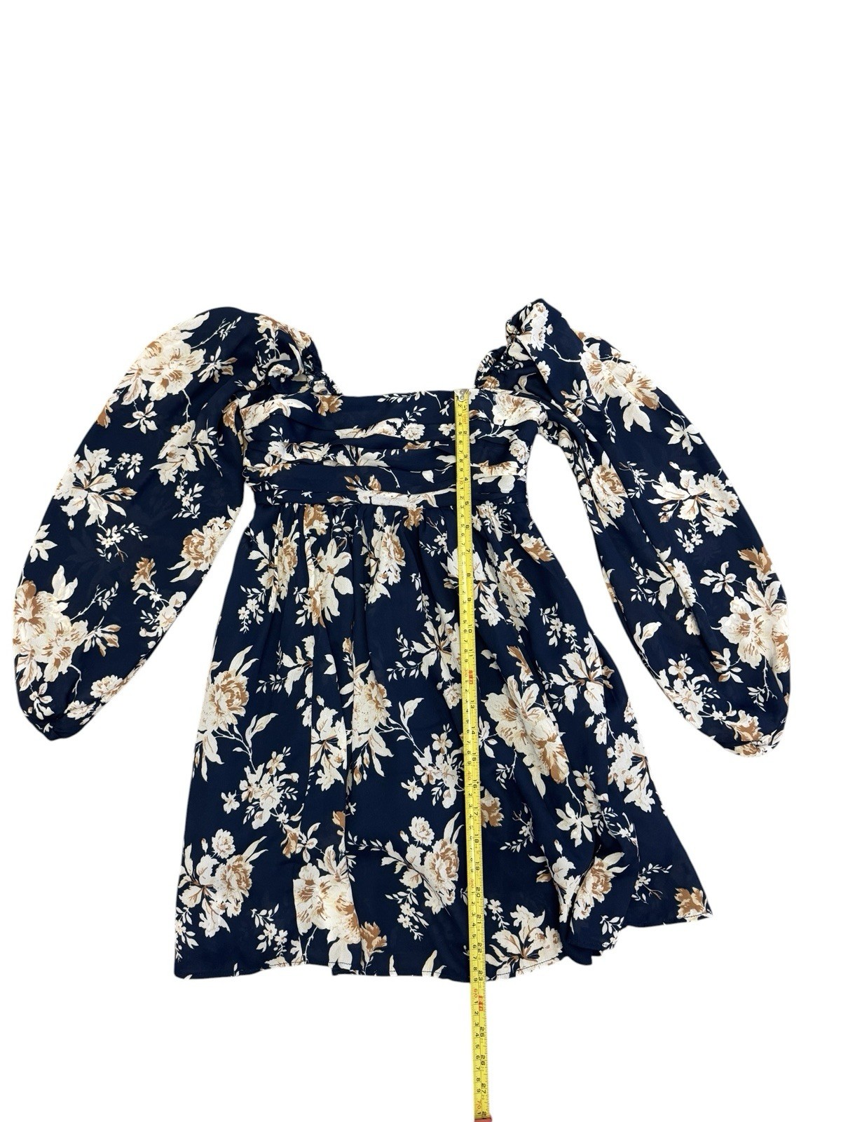 Abercrombie & Fitch XSP Navy Floral Mini Dress Puff Sleeve Smocked Back Square