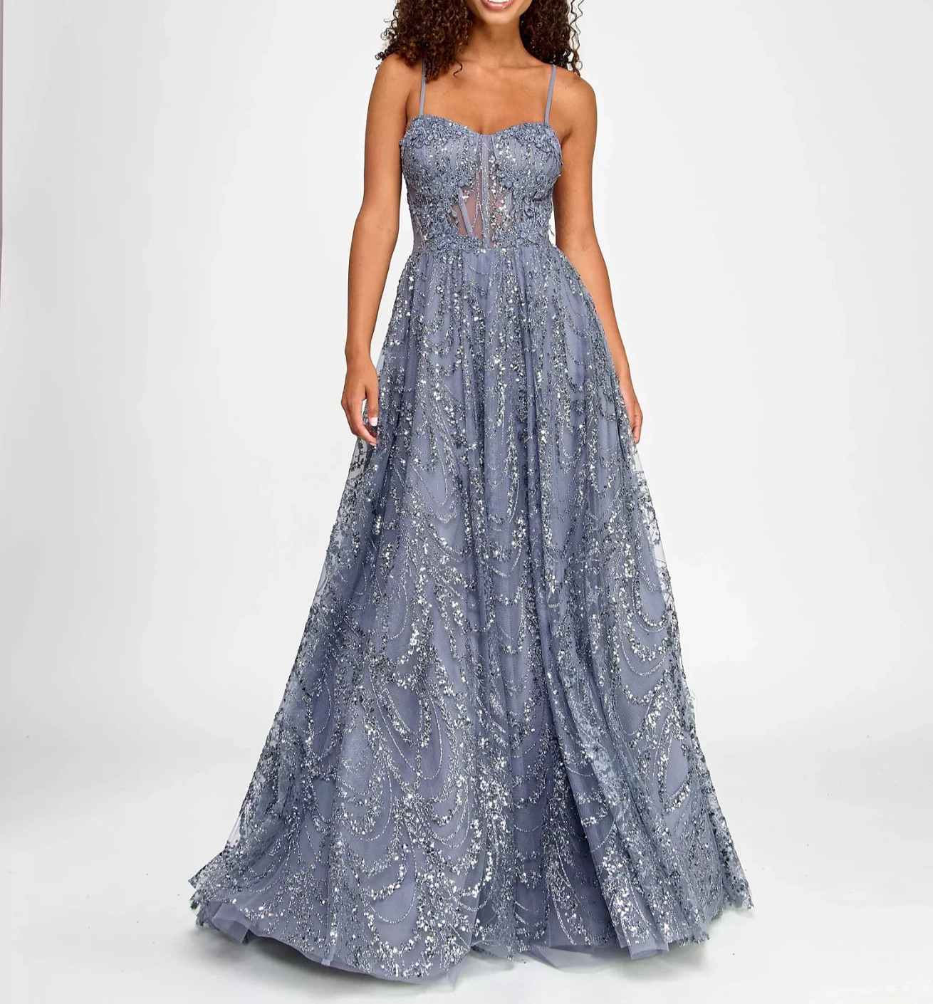 City Studios Juniors Glitter Sequin Mesh Ball Gown Size 7/8 Gunmetal Silver Gray