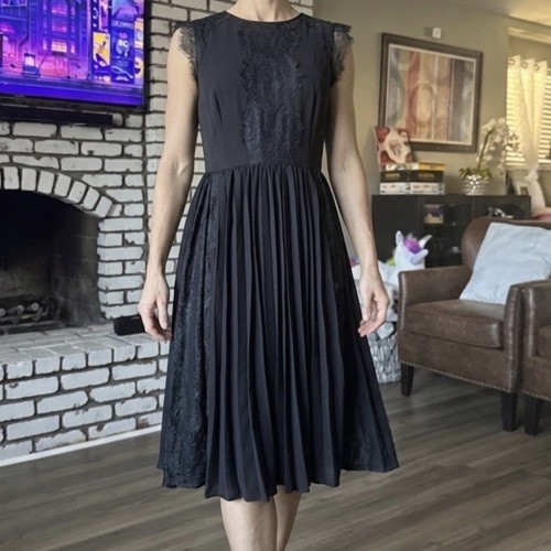 NWOT Banana Republic Black Pleated Dress with Lace Sz 00P Whimsical Goth Fairy
