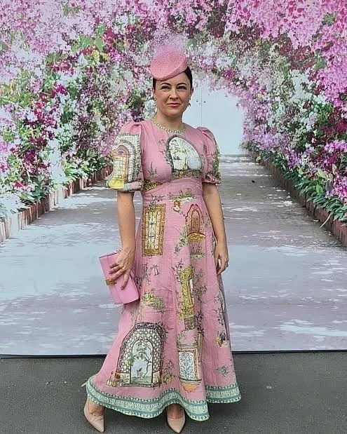 Alemais Monte Midi Dress Size US10/AU14 Pink Linen Puff Sleeve