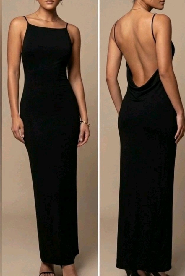 Vintage Daniel & Rebecca Black Open Back Maxi Dress Size 8 Y2K Slip Dress