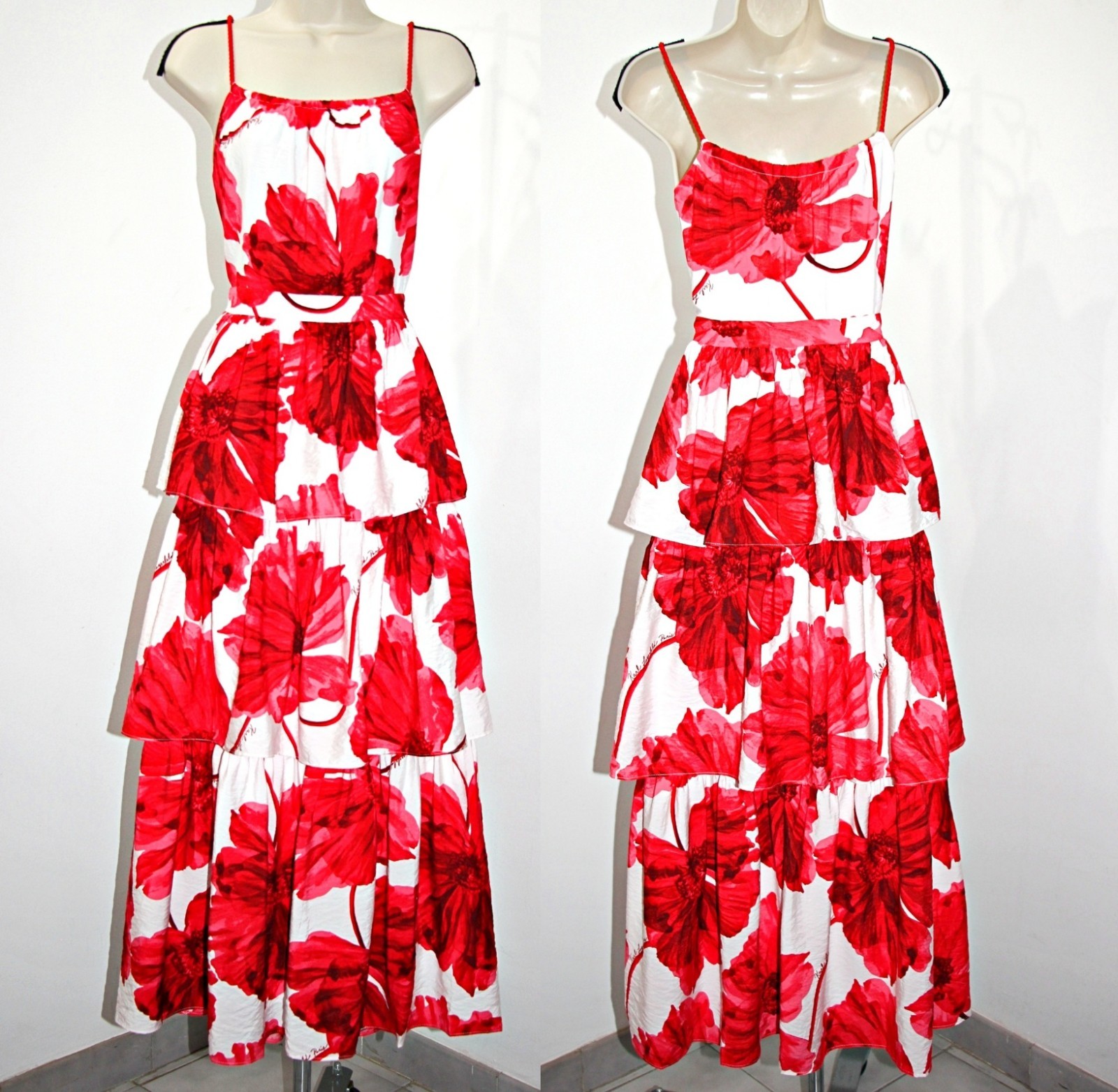 KARL LAGERFELD PARIS All Signed Floral Fit & Flare Tiered Crinkle Dress 10 $179