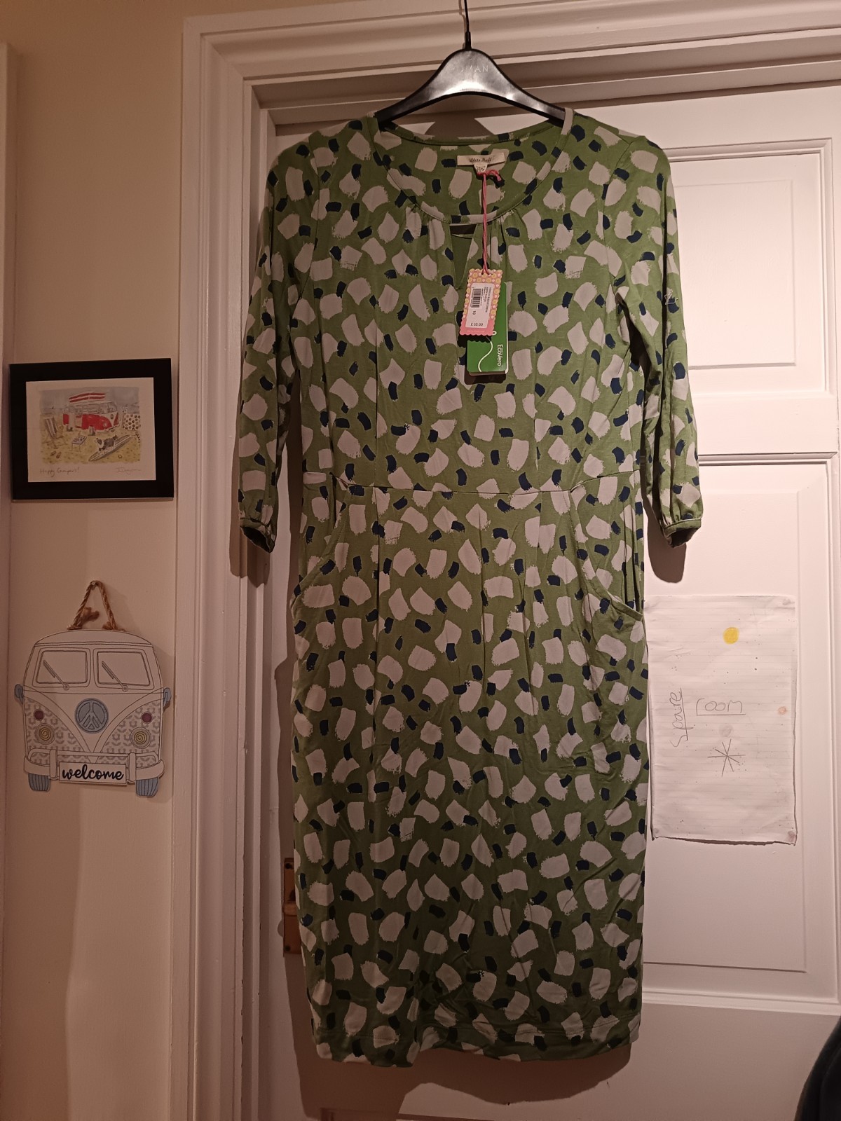 White stuff green tess 3/4 sleeve midi dress UK 10