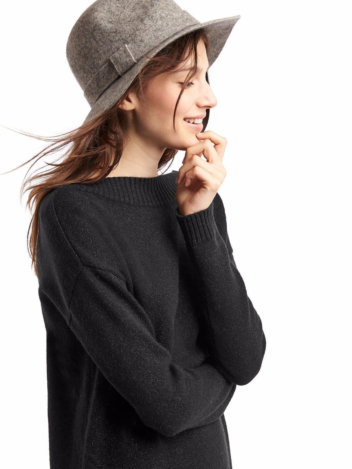 Gap Charcoal Grey Cozy Shine Rib Trim Sweater Dress #358734 NWT! M Medium