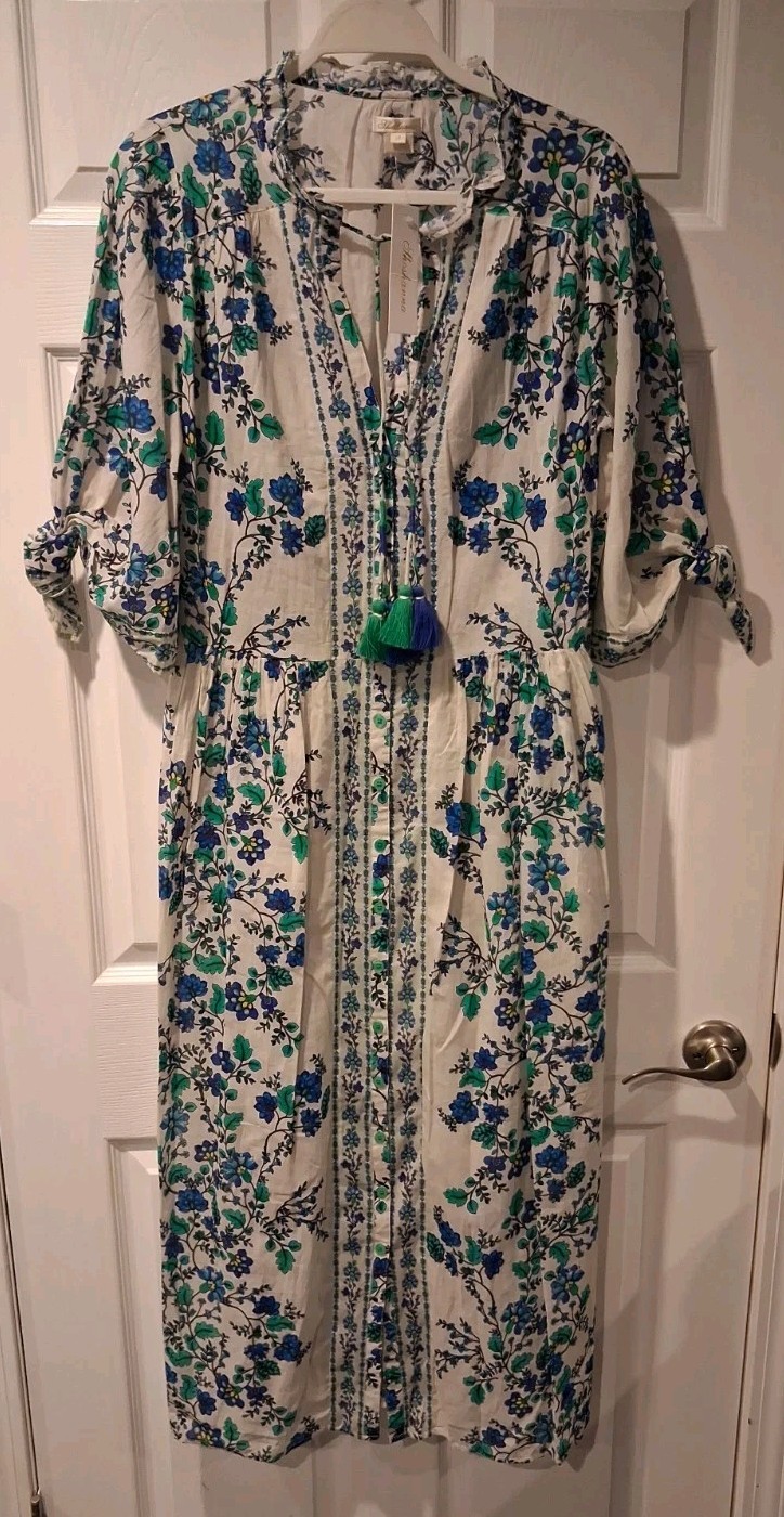 Shoshanna 3/4 Sleeve 100% Cotton Maxi Dress Size M Multicolor
