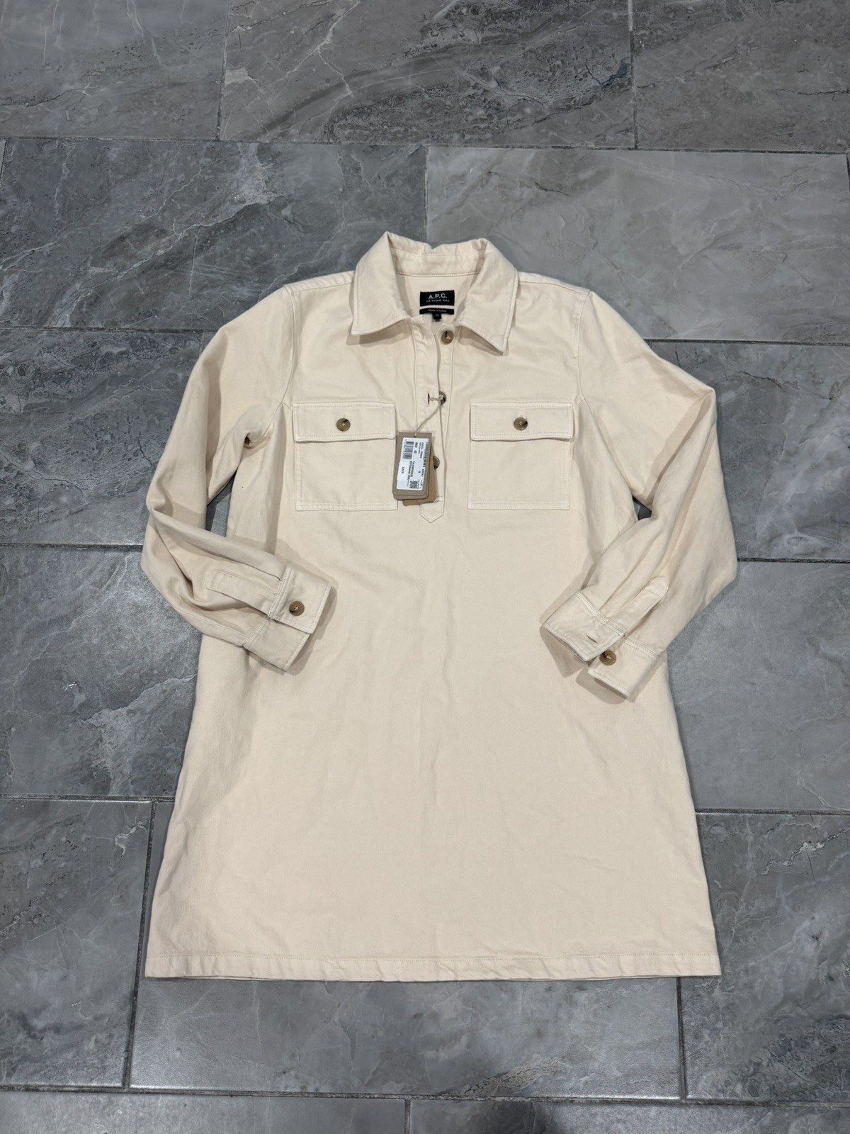 New with Tags A.P.C. RUE MADAME PARIS Beige Denim Shirt Dress Size 42 Tunisia