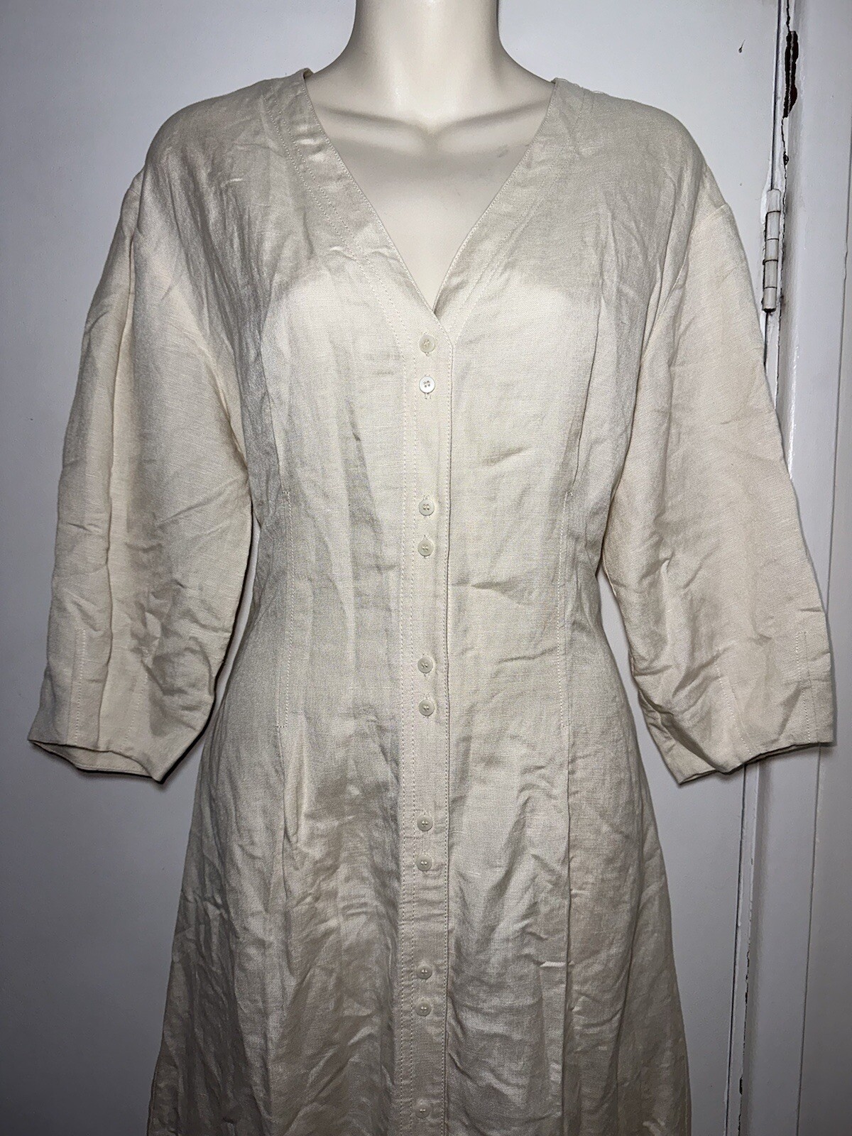 & OTHER STORIES PARIS ATELIER Nude Linen Blend Midi Shirt Dress US 6 (10) #34945