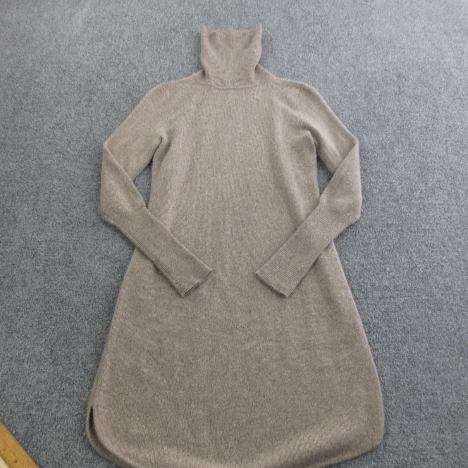 Magaschoni Sweater Dress Womens XS Beige Cashmere Turtleneck Long Sleeve Knit