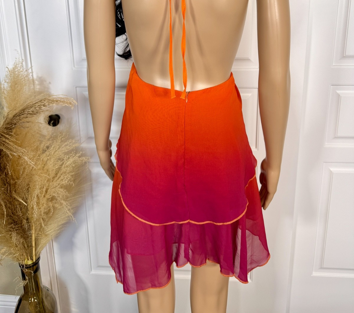 OMBRÉ SLEEVELESS HALTER TOP LAYERED CHIFFON BACKLESS MINI DRESS SIZE MEDIUM NWOT
