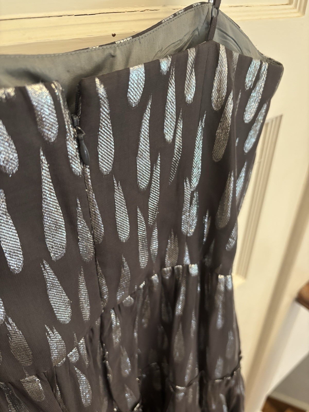 Oleg Cassini Gray Silver Drop Spaghetti Strap Tiered Dress Lined Size 2
