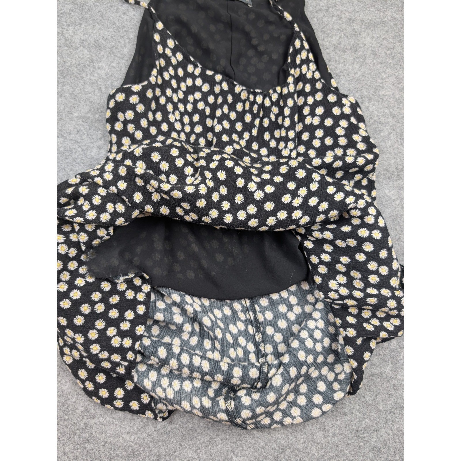 Matty M Womens Black Daisy Floral Midi Dress XS Adjustable Straps Pockets