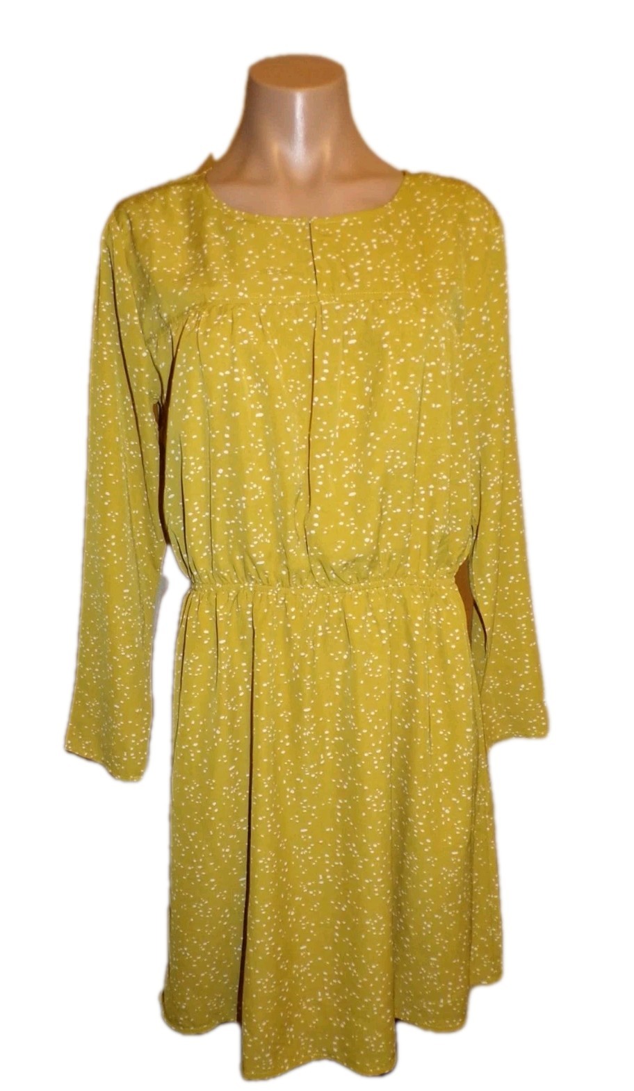 Betsey’s Boutique Shop Green White Empire Waist Dress Size Small Long Sleeve