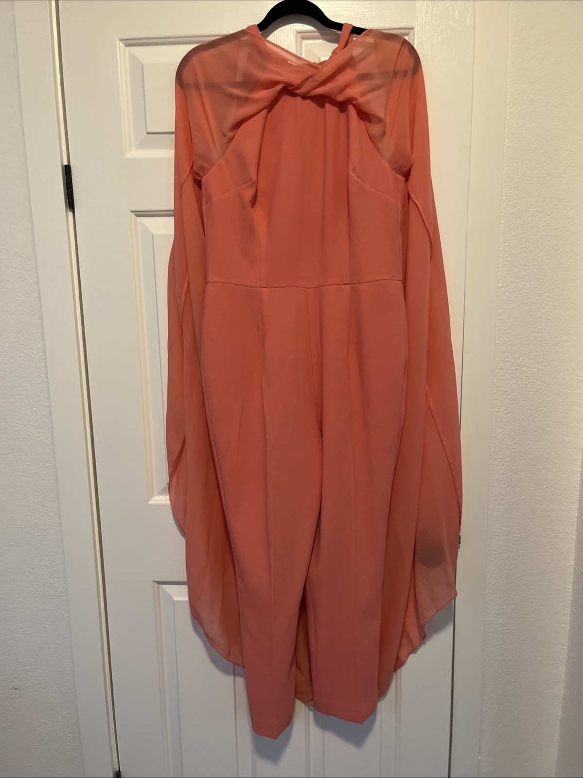 Trina Turk Pant dress W/ Billowing Cape Front And Back, Mid Thigh Length, Fitted