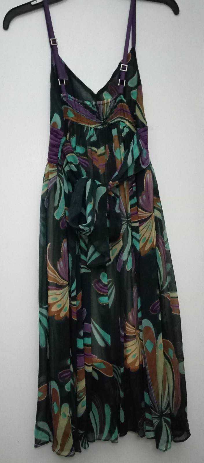 Katia Dark Green Floral Print with Tie In The Back Dress Size Small