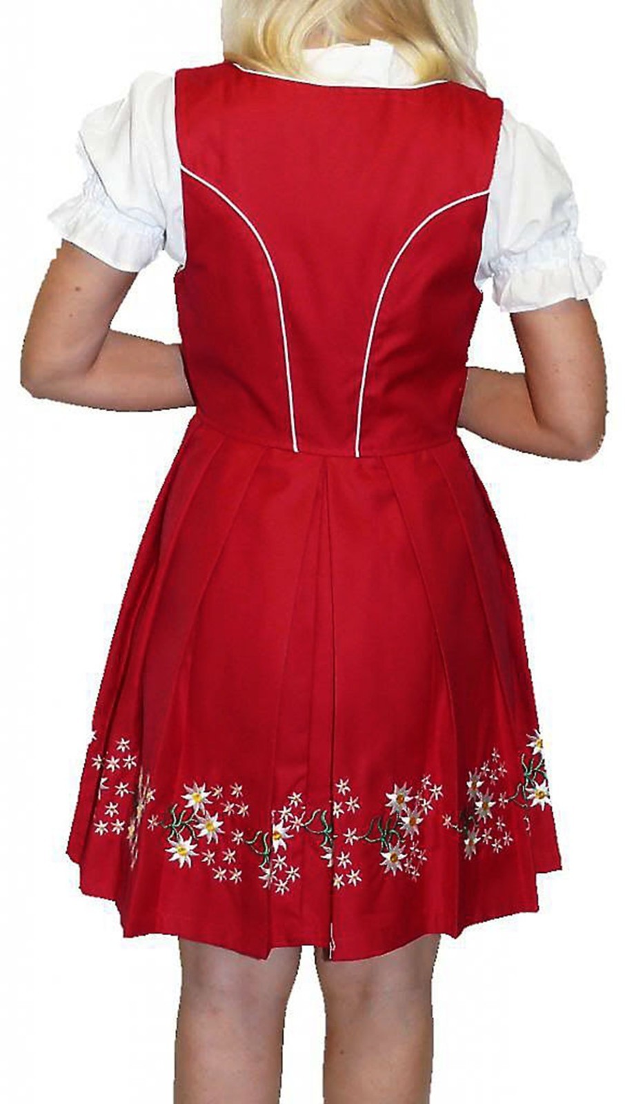 14 L Red German Dirndl Dress Short EMBROIDERED Oktoberfest COTTON 3 Pc SET