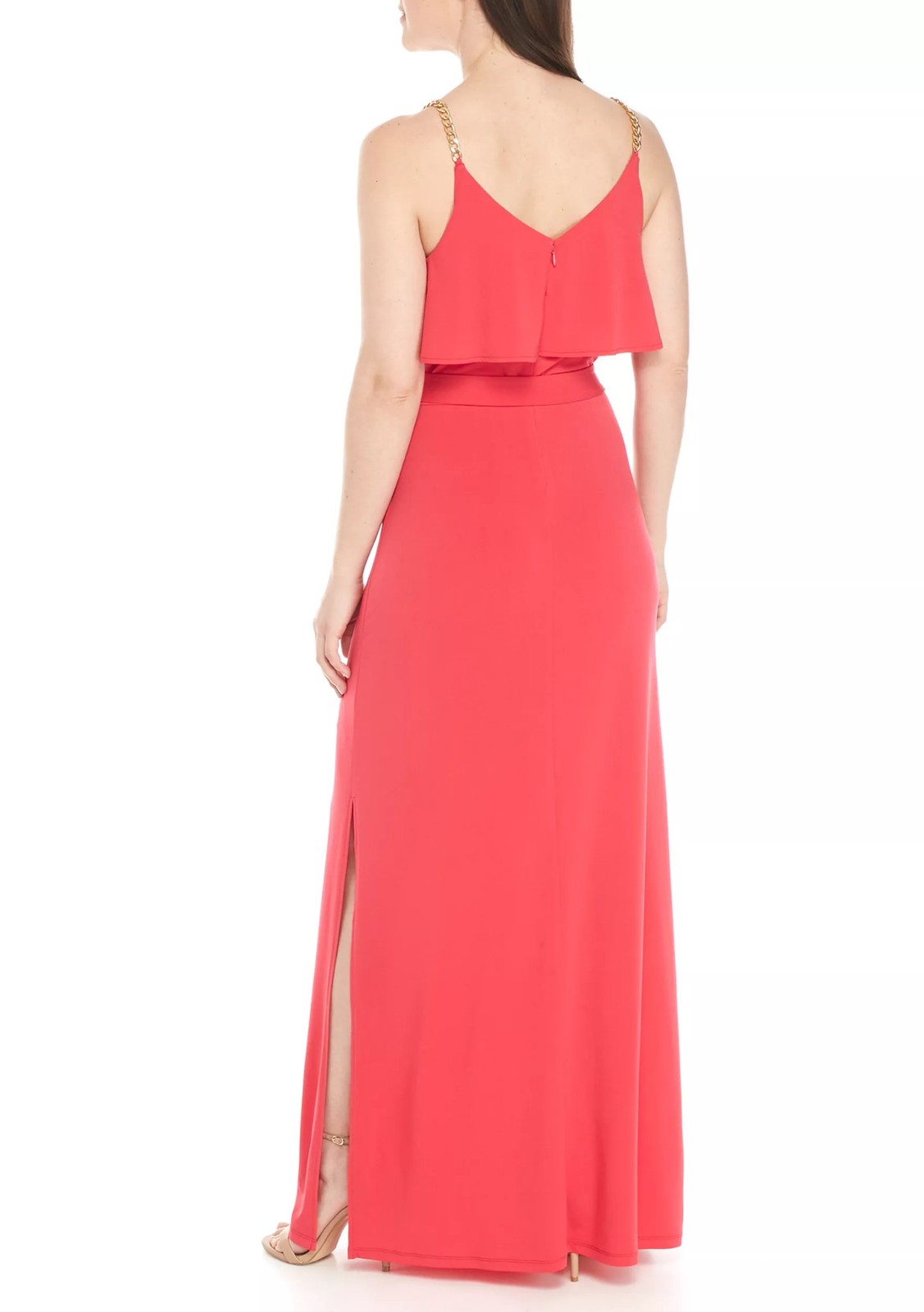 MICHAEL Michael Kors Gold Chain Straps Sleeveless Flutter Bodice Maxi Dress, XS