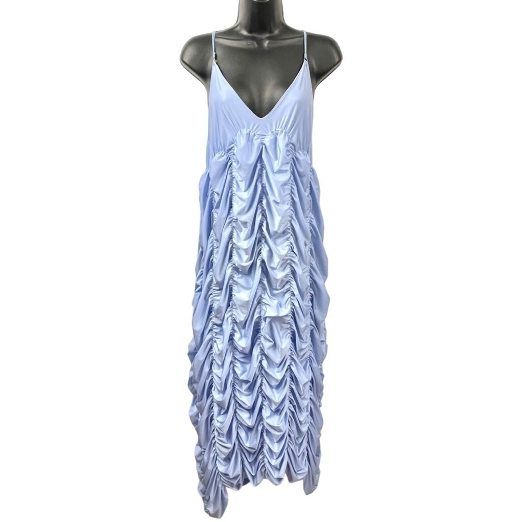 Ester Manas Periwinkle One Size Spaghetti Straps Ruched Stretch Midi Dress