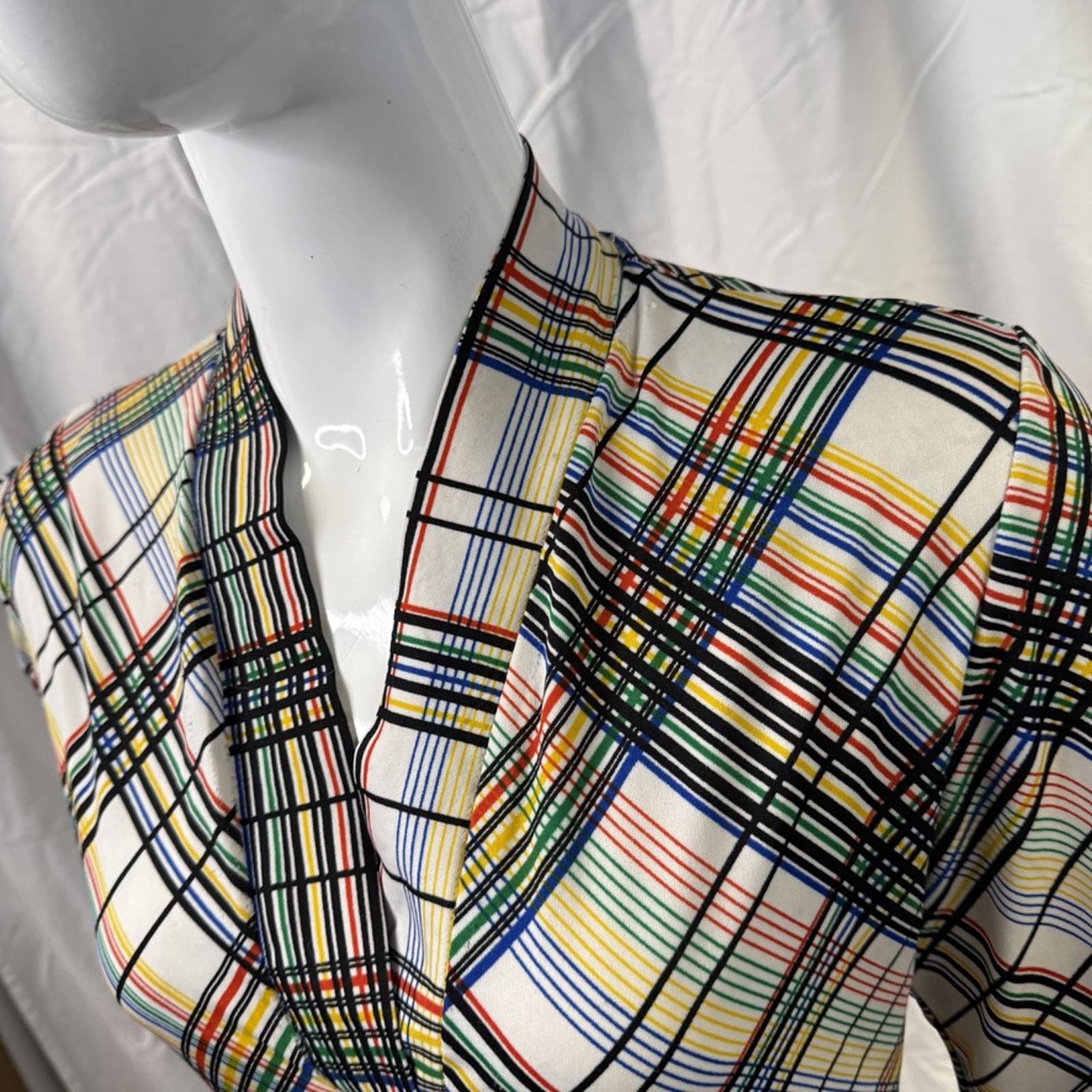Vintage 1960’s Vera Maxwell Speed Suit White Yellow Green Red Plaid Maxi Dress L