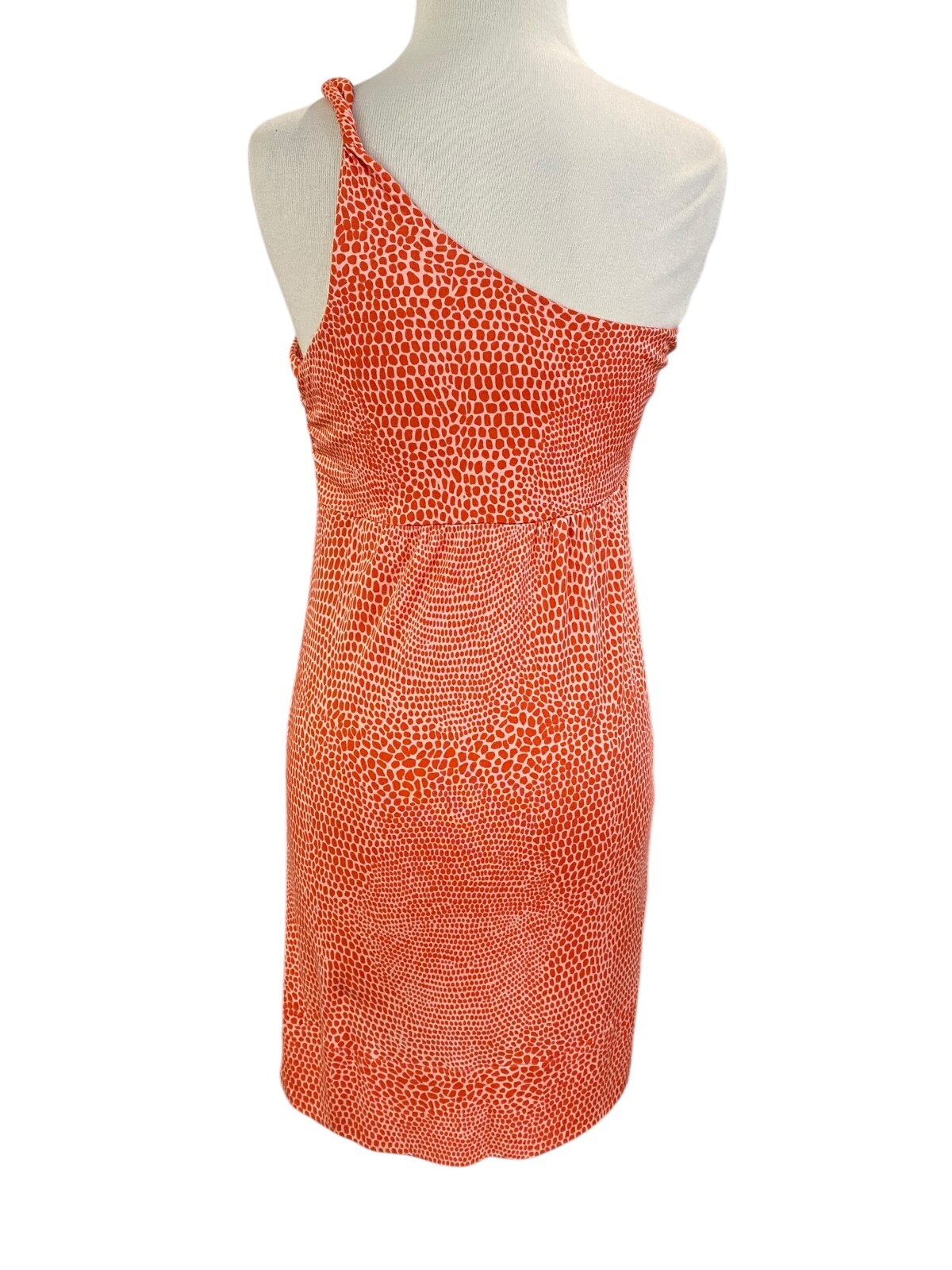 Britt Ryan Orange Red One Shoulder 100% Silk Stretch Sheath Dress Size 8