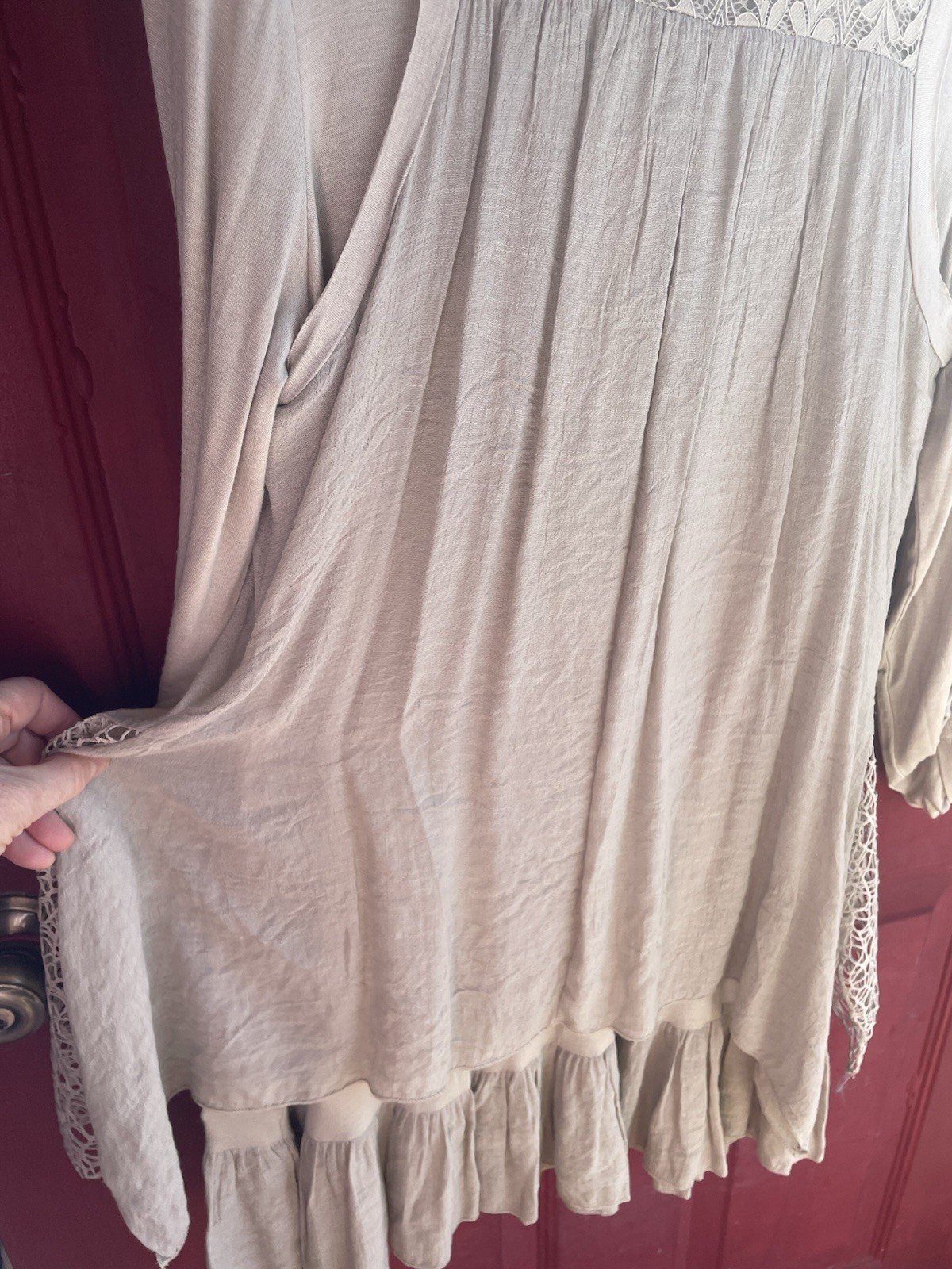 Indigo Soul Bohemian Dress, Size Small, Light Beige, Cotton