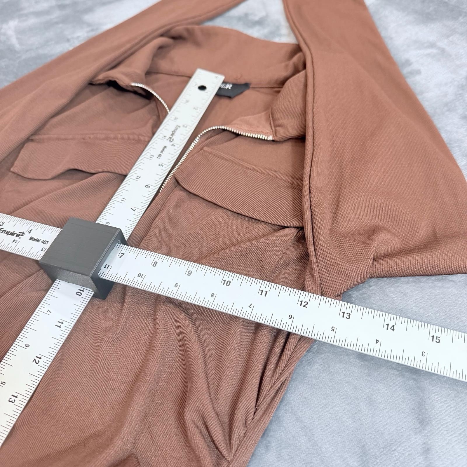 Cider Bodycon Mini Dress W/ Zipper Neckline Pocket Detail Sz M Brown Stretch