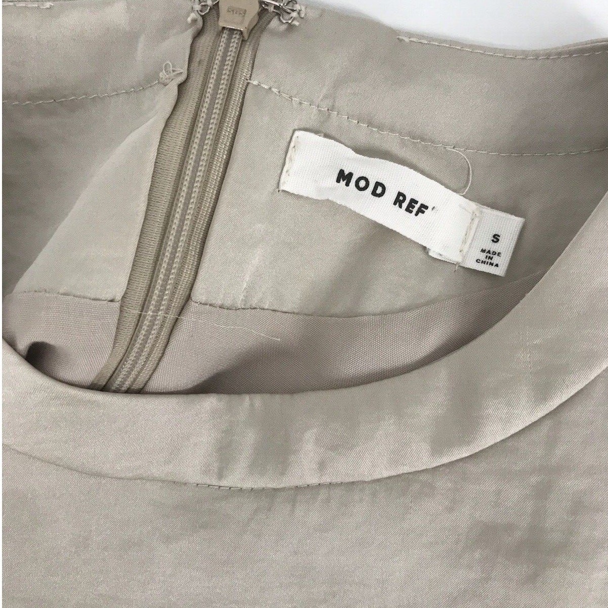 MOD REF Champagne Short Sleeve Crinkle Satin Midi Straight Shift Dress Size S