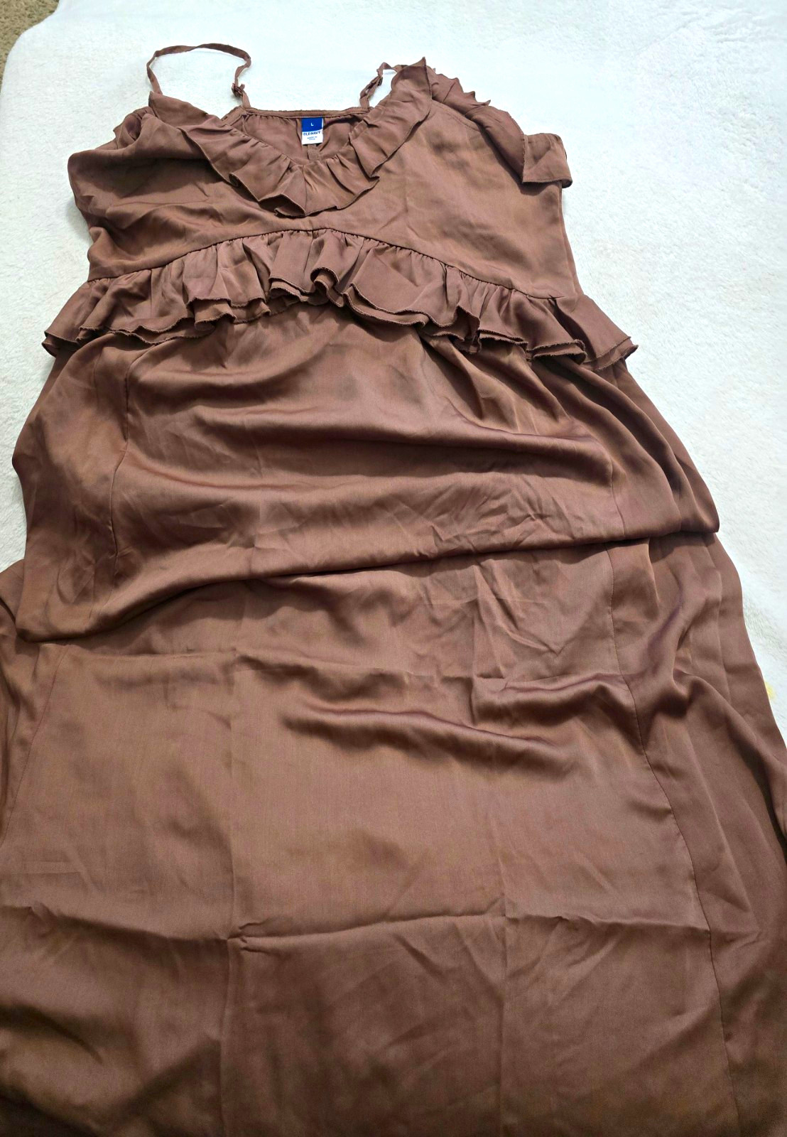 Old Navy Women’s Brown Ruffle Maxi Dress Sleeveless Straps Pullover Size L 21″